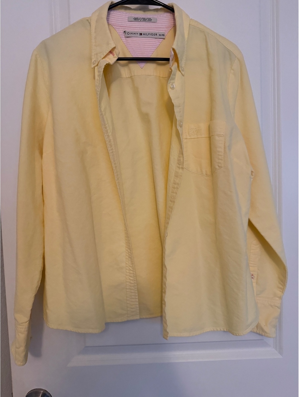 Vintage Tommy Hilfiger Women’s XL Yellow Button-Up Shirt with Chest Pocket